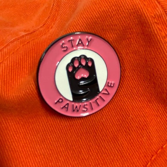 NEW! Stay Pawsitive Cat Paw Enamel Pin Pink Feline‎ - Picture 3 of 4